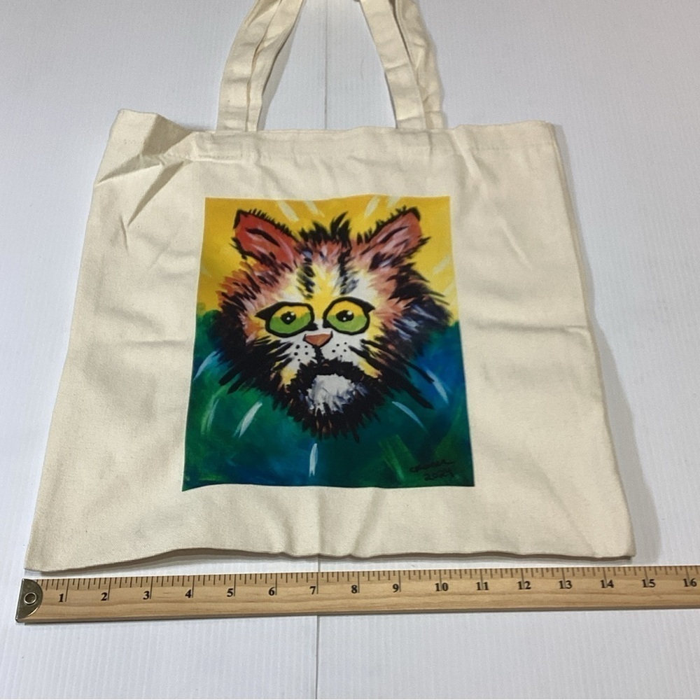 “Gnarly Cat” Cotton Shoulder Tote Shopper Bags Reusable Cat Handmade Unique - Picture 3 of 6